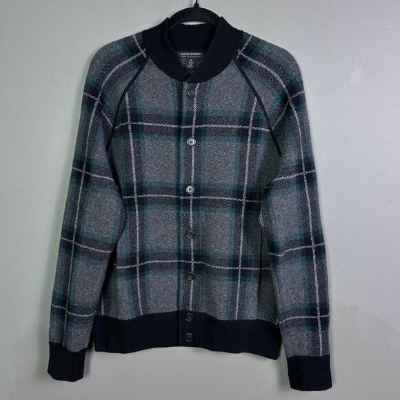 Banana Republic sweater jacket men’s medium plaid bomber Italian modern swacket - Picture 1 of 11